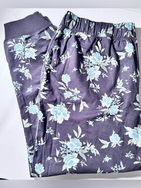 Garnet Hill Blue And White Floral Joggers Cuffed Pants XL